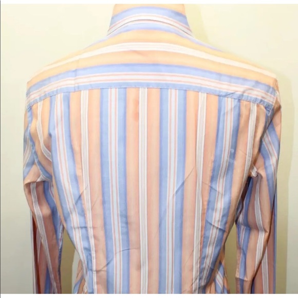 Kenneth Cole Women Orange Stripe Long Sleeve Dress Shirt Italy Made Small Cotton - Picture 4 of 9